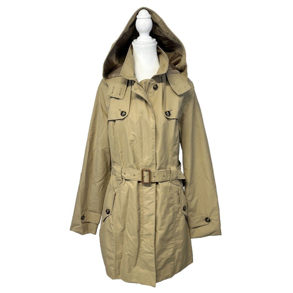 A New Day Tan Water Resistant Long Trench Coat Belted Women Lrg Dressy Classic